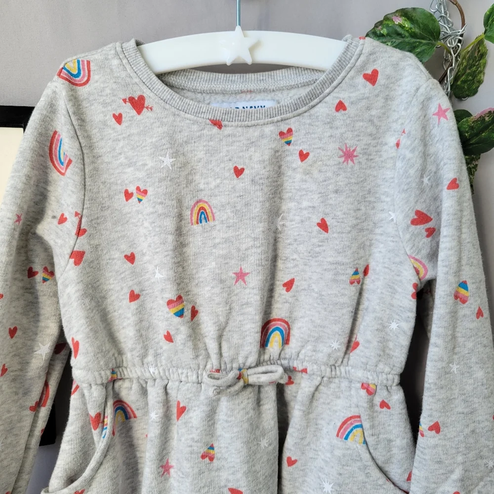 Old Navy Girl's Rainbow Heart Elastic Waist Fleece Lined‎ Dress 4T